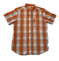 Columbia Omni Wick Mens Medium Orange White Plaid Short Sleeve Shirt - £7.66 GBP