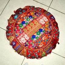 Red Round Floor Pillow Cushion Cover Vintage Bohemian Patchwork Pillow JPR18 - £9.94 GBP+