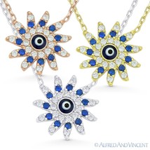 Evil Eye Bead Mayan Sun Charm Greek Turkish Nazar Hamsa Sterling Silver Necklace - £33.52 GBP