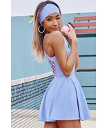 Sky Blue Solid Crisscross Open Back Ruffled Active Dress - $36.56