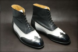 White Black High Ankle Classical Rounded Toe Party Wear Handmade Men Boots - £128.28 GBP+