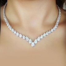 40 Ct Pear Cut VVS1 Lab-Created Tennis Necklace 18&quot; 14K White Gold Plated Silver - £574.90 GBP