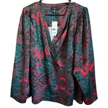 NEW Ella by Rafaella Blouse Size 2X Abstract Multicolor Red Black Teal P... - $31.49