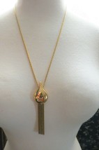 VTG Monet Pendant Couture Necklace Chain Designer Gold Plated 25&quot; Dangle... - £39.39 GBP