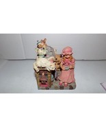 MUSIC BOX KEYWIND GIRL EATING SOUP WITH CAT MOUSE TEAPOT MOVES PLAYS A TUNE - $14.00