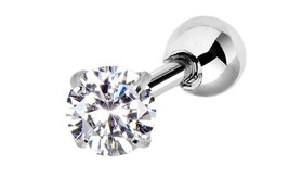 Stainless Steel Tragus with Round 4x4 mm CZ Crystal - £9.59 GBP