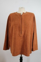 Spa by Chico&#39;s 2 L Burnt Orange Terry Half Zip Jacket Sweatshirt Top - £21.23 GBP