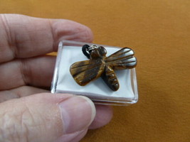 ann-drag-4) little brown Dragonfly gemstone carving PENDANT necklace Fet... - $12.19