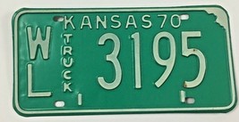 Kansas 1970 Truck License Plate Tag #WL 3195 Man Cave Chevy Teal - £21.20 GBP