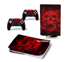 For PS5 Disc Edition Console &amp; 2 Controller Red Skull Vinyl Wrap Skin Decal - £12.71 GBP