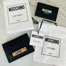 MOSCHINO Logo Leather Card Case, Designer Italian Luxury Wallet, Black G... - $139.00