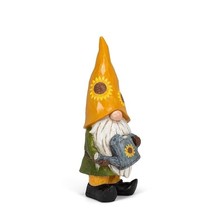Sunflower Hat Gnome Statue with Watering Can Beard 12.5" High Poly Resin Yellow image 2