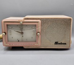 VINTAGE 1957 Bulova Clock Radio Model 100 PINK, 5 Tube AM Radio - £92.60 GBP