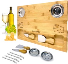 Bamboo Cheese Board With Knives &amp; Bowls - Extra Large Wooden Cutting Board - $33.99