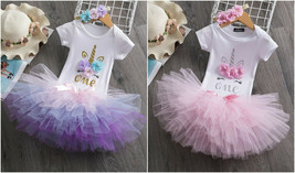 NWT Unicorn 1st Birthday Baby Girls Bodysuit Tutu Skirt Headband Outfit Set - £13.53 GBP