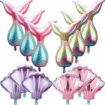 12 Pcs Mermaid Birthday Party Decorations Mermaid Tail Balloons Sea Shells Ballo - £13.32 GBP