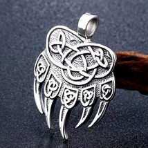 Silver Celtic Viking Bear Paw Pendant Necklace Protection Jewelry Chain 24&quot; Gift - £13.48 GBP