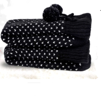 Longbay Women&#39;s Cozy Premium Knitted Slipper Socks W/POM Pom&#39;s,Black, Sz-US 6-10 - £8.74 GBP
