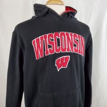 Wisconsin Badgers Hoodie Sweatshirt Medium Pullover Black Sewn Logo Lettering - £15.57 GBP