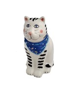 Coco Dowley Ceramic  White Tabby Cat Cookie Jar/Canister Pet Treats  Cat... - £25.71 GBP