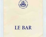 Le Bar Menu Inter Continental Hotel Cannes France  - £14.01 GBP