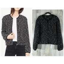 Ann Taylor Bomber Jacket Black White Speckled Tweed Size Medium - £23.63 GBP