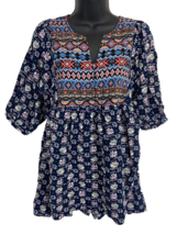 Umgee Women&#39;s Size Small Floral Multicolor Boho Southwest 3/4 Sleeve Top Blouse - £9.94 GBP