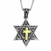 Messianic pendant Star of David with a Cross Gold 9K Sterling Silver - $123.75