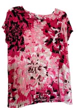 Dana Buchman Womens Tshirt Pink White Medium Floral Cap Sleeve Pullover Ruched - £11.72 GBP