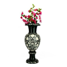 24&quot; Black Flower Pots Large Marble Inlay Mother of Pearl Vases Living Room Decor - £1,859.88 GBP
