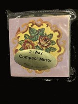 Square Metal Frame Compact Mirror hinge lock tab Vintage original pkg PE... - $11.92