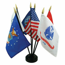 Military Armed Forces 5 Branch Service Miniature Flag Desk Set Table Black Base - $31.99
