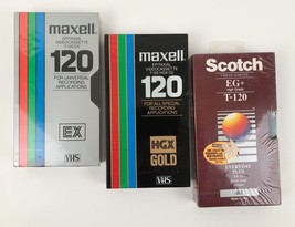 VHS Tapes Set Of 3 Blank Maxell Scotch T-120 Videocassette Factory Sealed - £15.48 GBP