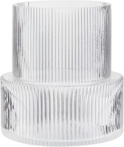 Ribbed Glass Vase, Fluted Flower Vase, Modern Clear Ripple Vase With Big - £33.61 GBP