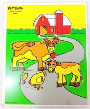 Vintage Playskool 186-02 FARM Cows Chickens Barn Wooden 8 Piece Puzzle - £15.66 GBP