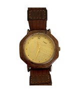 VINTAGE Disney Pocahontas Timex Wood Style Watch Gold Tone Face Brown Face - $29.35