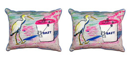 Pair of Betsy Drake Hungry Egret Large Pillows 16 Inch X 20 Inch - £69.91 GBP