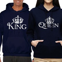 Nwt King Queen White Crown Couple Matching Valentines Day Navy Hoodie Sweatshirt - £17.19 GBP
