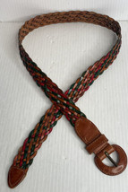 Vtg Medium Belt Woven Multi Color Leather Braided Woven weave BoHo western - $12.82