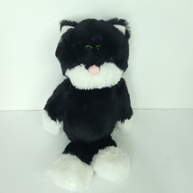 Bashful Kitty Cat Black White Plush Stuffed Animal Bean Bag Green Eyes 12&quot; L - $19.79