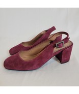 Vionic 7 M/38 Plaza Nareen Wine Red Suede Leather Slingbacks Block Heels Pumps - $26.72