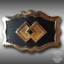 Vintage Belt Buckle Interlocking Diamonds Squares Western Gold-Tone Made In The - £14.12 GBP
