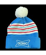 Sonic Drive-In Knit Hat Knit Blue Red White Stripes Pom Pom Employee Uni... - $18.66