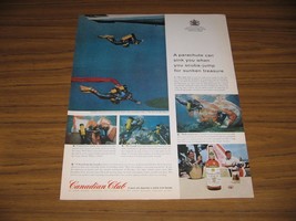 1963 Print Ad Canadian Club Whiskey Skydivers Parachute &amp; Scuba Dive in ... - $9.28