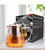 Transparent glass teapot 18.6 OZ with detachable 18/8 stainless steel in... - $238.78 MXN