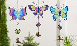 Butterfly Bell Wind Chimes Set of 3  Suncatcher Iron and Glass Pastel Colors image 2