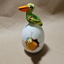 Hatched Egg Pottery Bird Pelican Swan Mexico Hand Painted Clay Signed 154 - $14.83