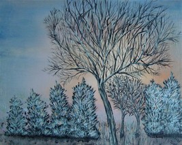 Painting Original Winter Trees Sunset Landscape Bob Ross Style Signed Art Dancey - £17.58 GBP