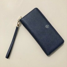 BNWTS Tory Burch Emerson Wristlet Zip Continental Wallet Navy Saffiano Leather - £138.46 GBP