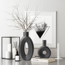 Set of 2 for Home Decor,Black Pampas Vases Minimalist Nordic Boho Style - £52.74 GBP